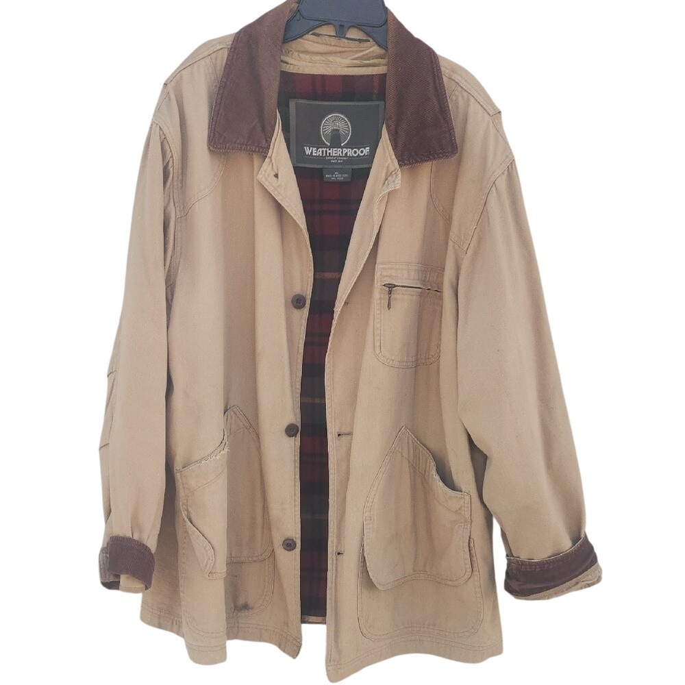 Weatherproof Barn Chore Field Lined Jacket Cordoroy Collar Worn XL Fall Canvas